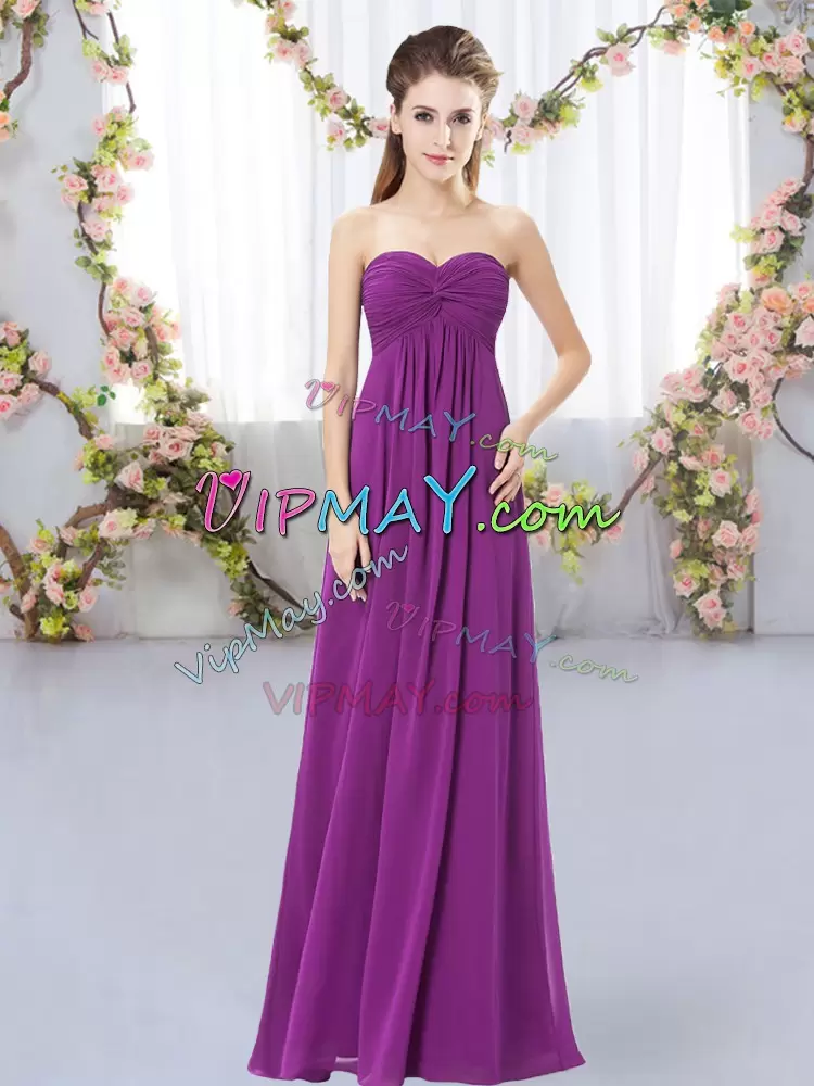 Sweetheart Sleeveless Zipper Bridesmaid Dresses Purple Chiffon Ruching