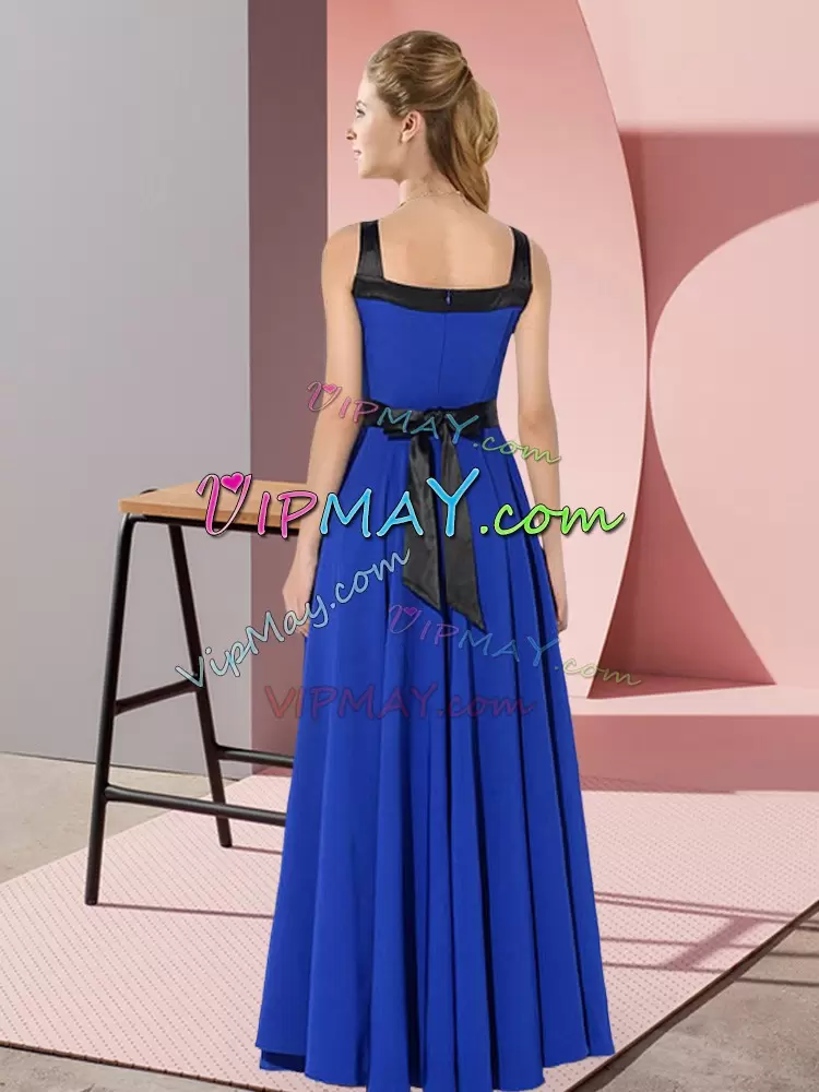 Floor Length Royal Blue Wedding Party Dress Chiffon Sleeveless Belt