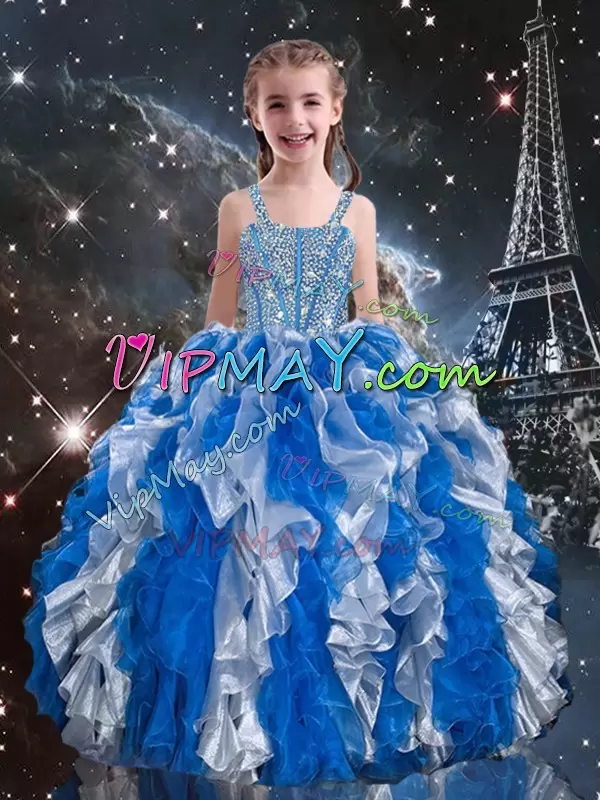 High End Sleeveless Straps Beading and Ruffles Lace Up Kids Formal Wear