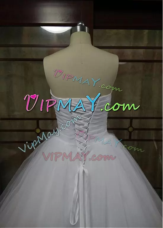 Baby Pink Ball Gowns Ruching Wedding Dress Lace Up Tulle Sleeveless