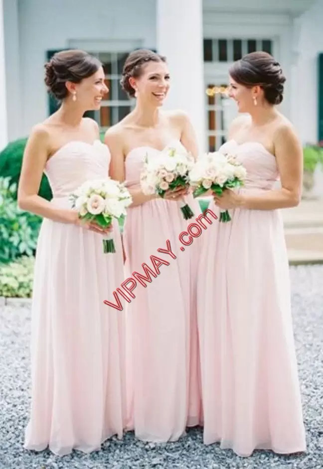 Eye-catching Pink Sleeveless Floor Length Ruching Wedding Guest Dresses Sweetheart