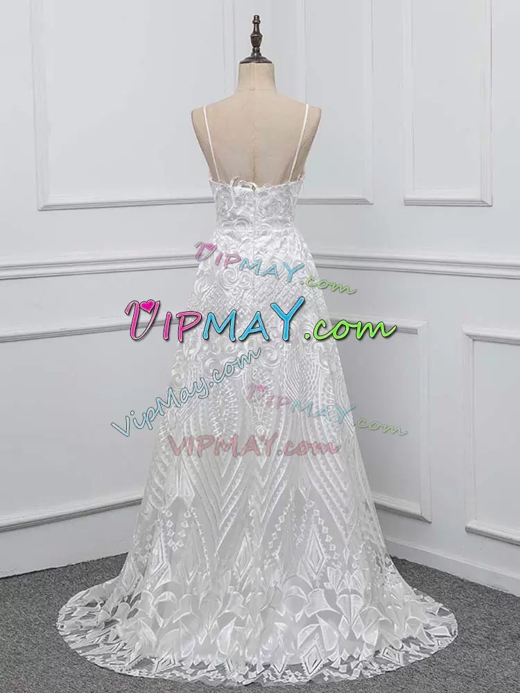 Best Selling Empire Sleeveless White Bridal Gown Brush Train Zipper