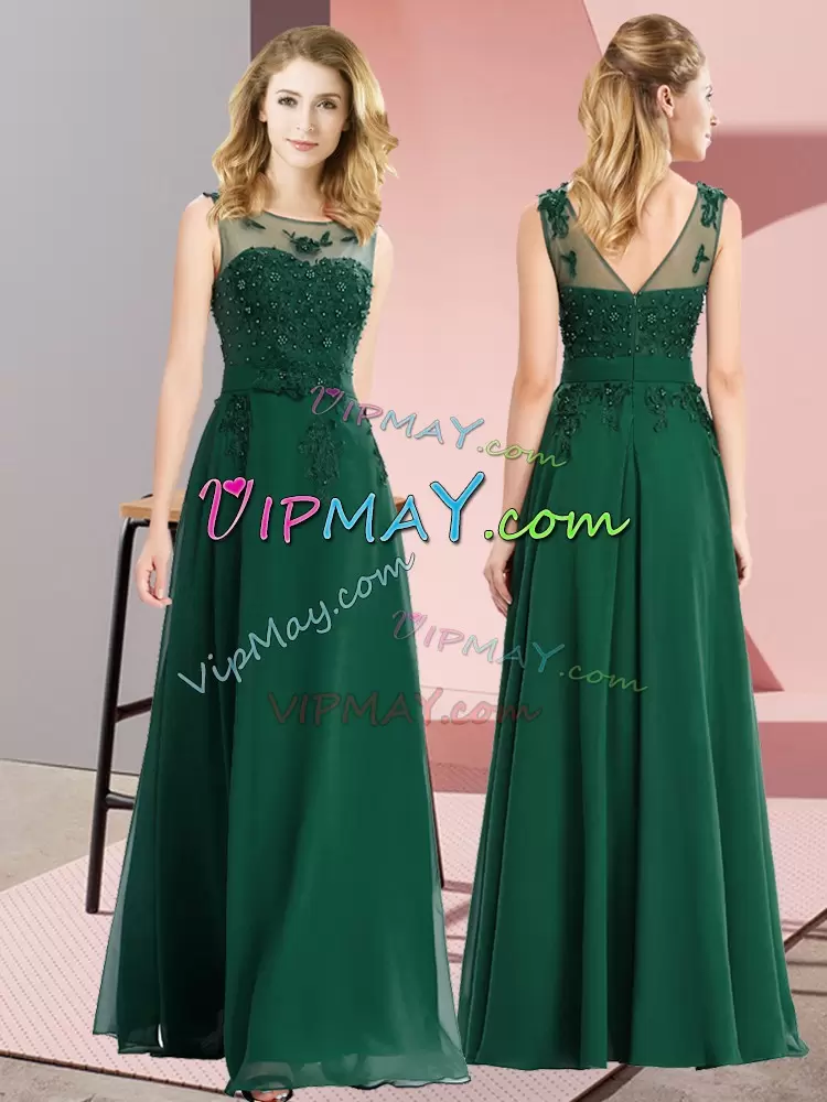 Sweet Floor Length Dark Green Bridesmaid Dress Scoop Sleeveless Zipper