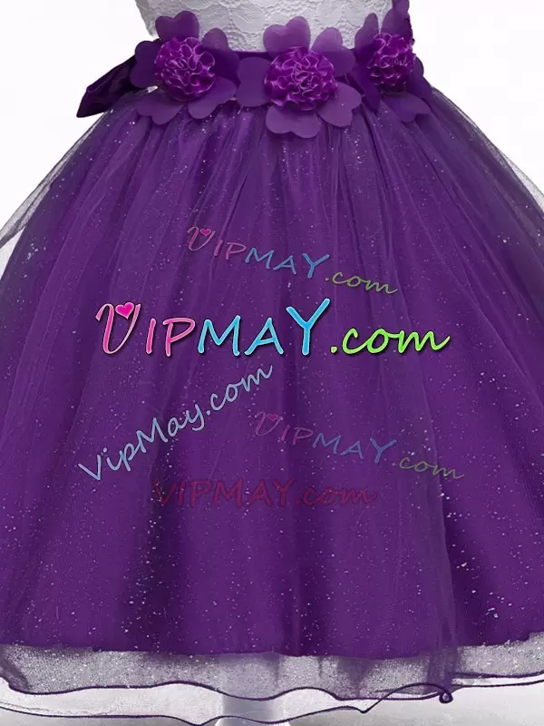 Super Organza Sleeveless Knee Length Kids Formal Wear and Lace and Hand Made Flower