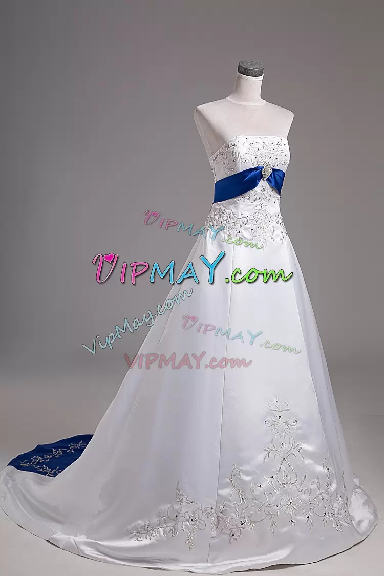 Ball Gowns Sleeveless White Wedding Dress Brush Train Lace Up