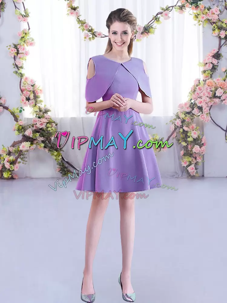 Pink Half Sleeves Mini Length Ruching Zipper Bridesmaid Dress Scoop