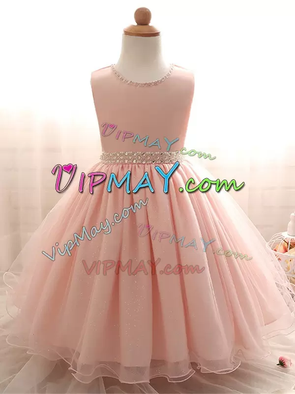 Floor Length Pink Pageant Dress for Teens Organza Sleeveless Beading