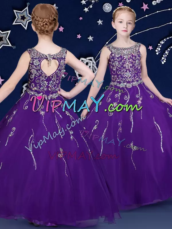 Purple Scoop Lace Up Beading Pageant Dress Sleeveless