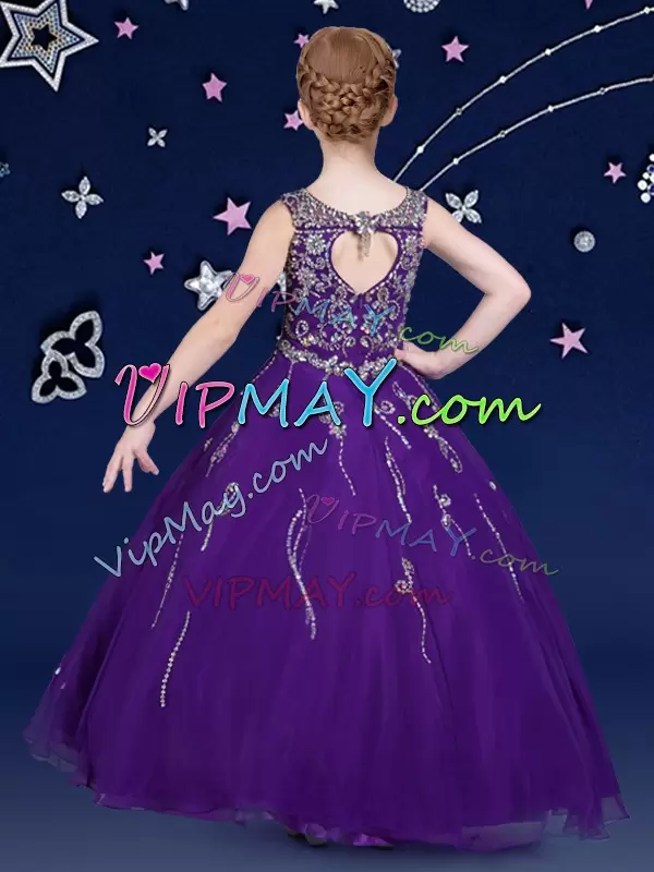 Purple Scoop Lace Up Beading Pageant Dress Sleeveless