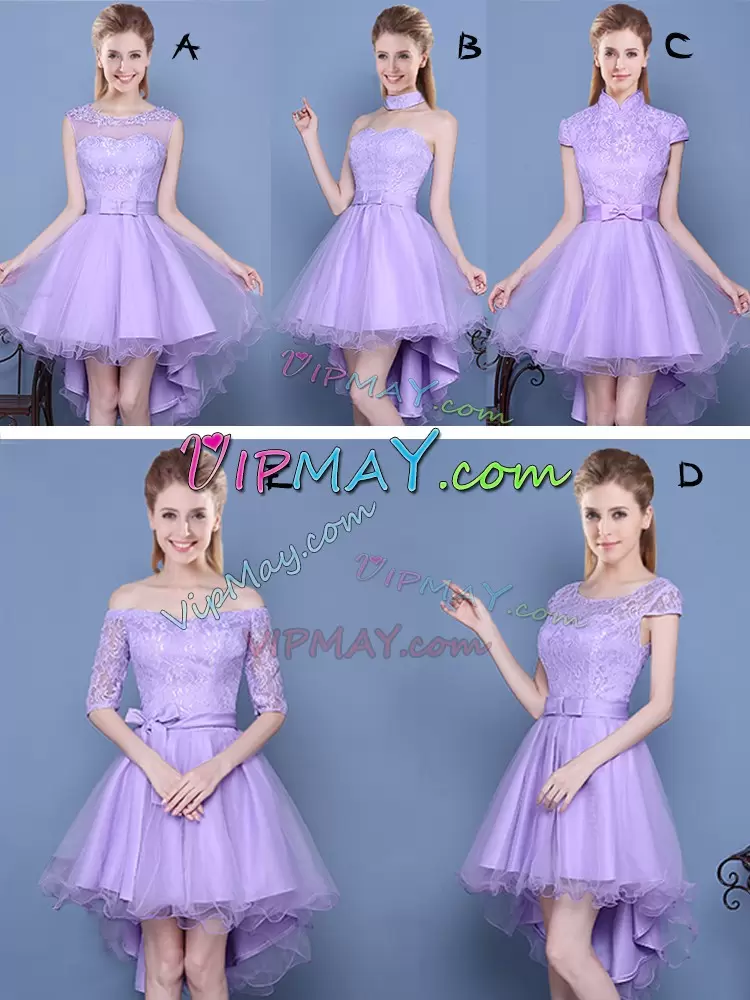 Discount Lavender Sleeveless Taffeta and Tulle Lace Up Bridesmaid Gown for Prom and Party