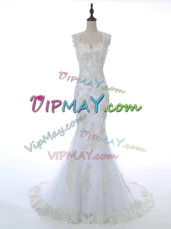 Top Selling White Square Neckline Appliques Wedding Gowns Sleeveless Backless