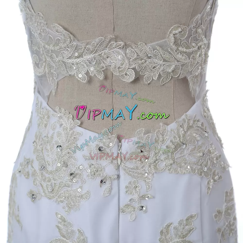 Top Selling White Square Neckline Appliques Wedding Gowns Sleeveless Backless