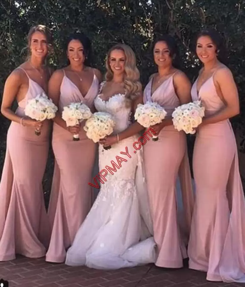 Sleeveless Bridesmaid Dresses Brush Train and Ruching