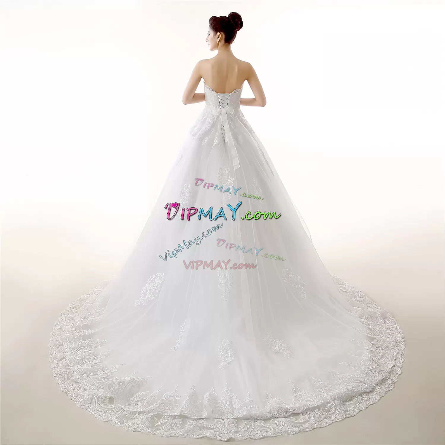 Free and Easy With Train White Wedding Dress Strapless Sleeveless Sweep Train Lace Up