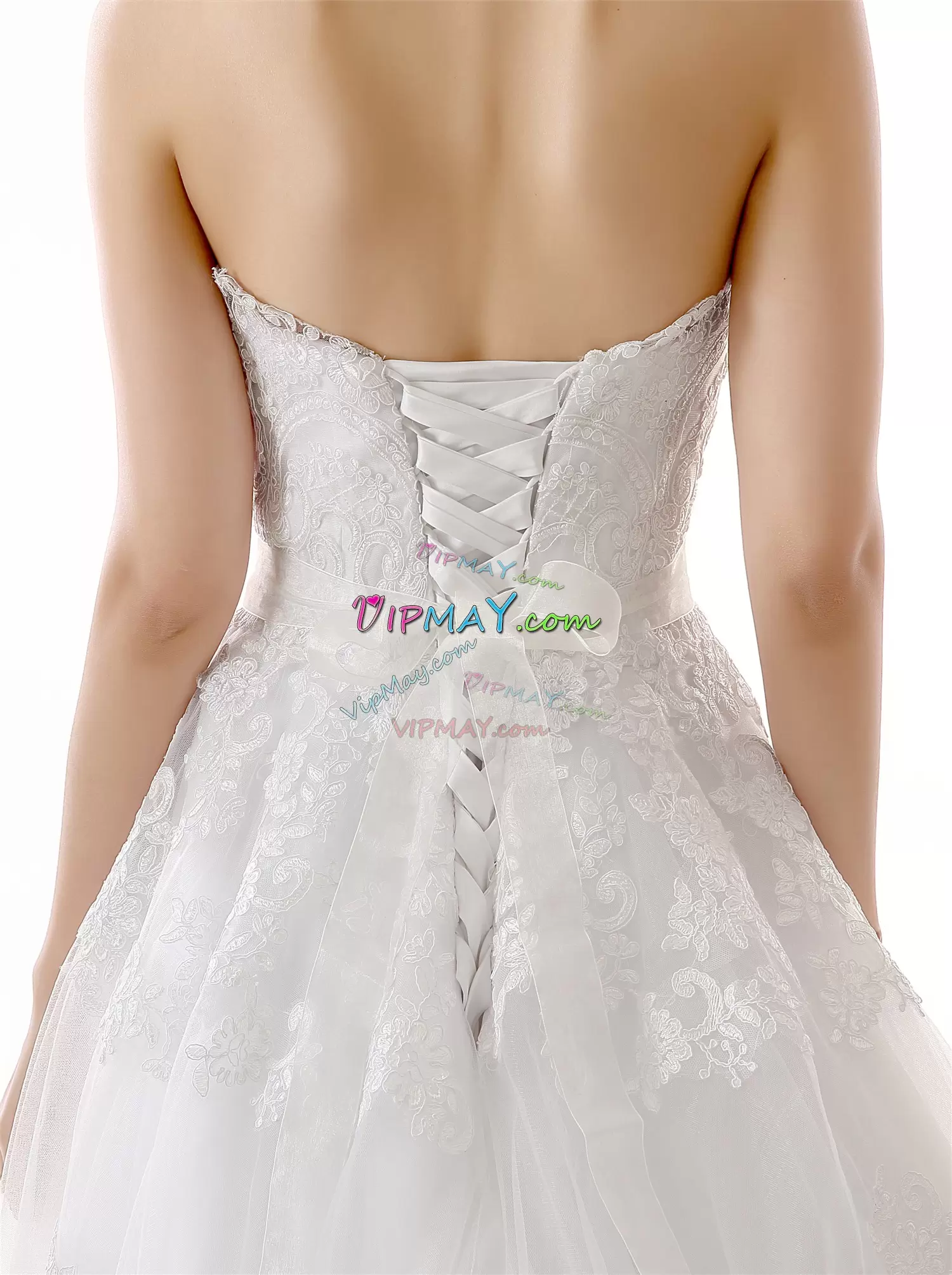 Free and Easy With Train White Wedding Dress Strapless Sleeveless Sweep Train Lace Up