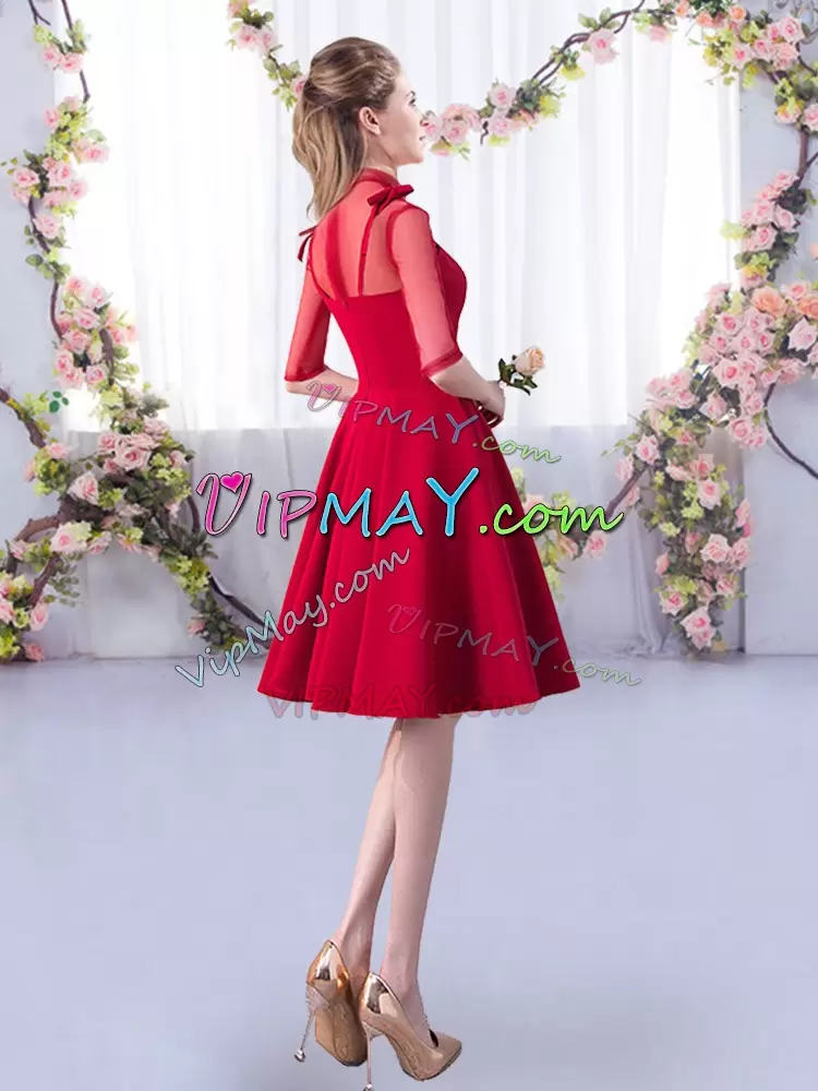 Best Selling Red High-neck Neckline Ruching Quinceanera Court Dresses Half Sleeves Zipper