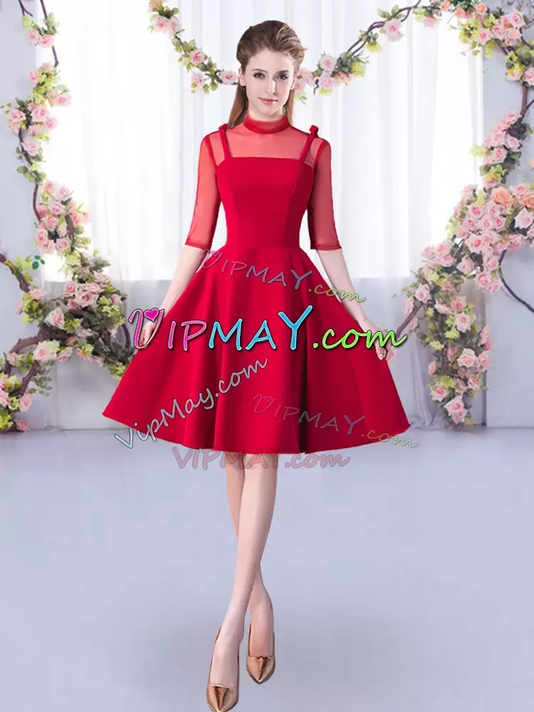 Best Selling Red High-neck Neckline Ruching Quinceanera Court Dresses Half Sleeves Zipper