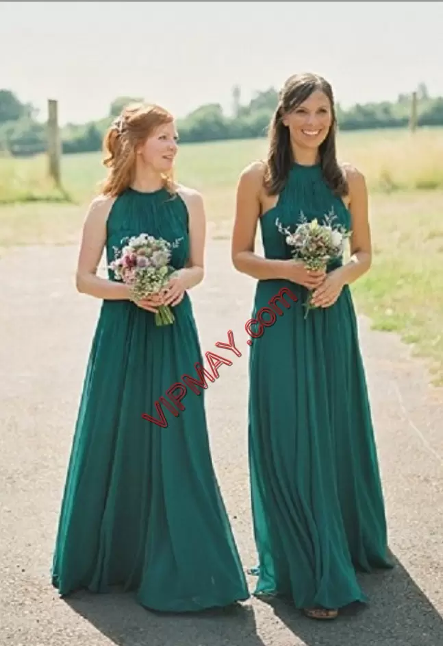 Green and Dark Green Bridesmaid Dresses Party and Wedding Party with Ruching Halter Top Sleeveless