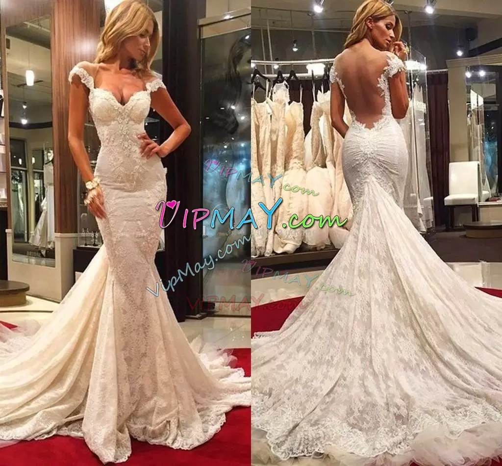 Hot Selling White Bridal Gown Lace Court Train Sleeveless Lace