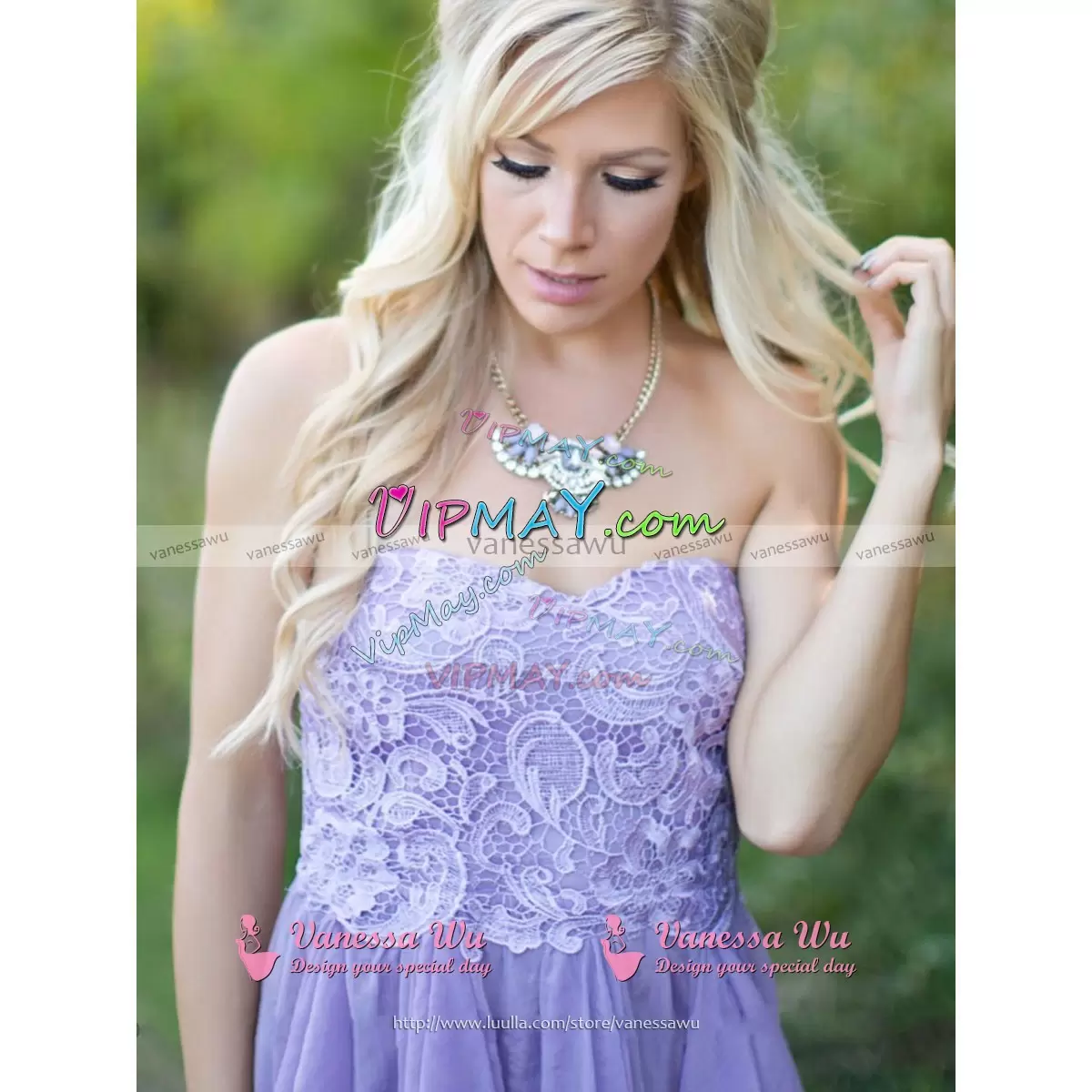 Sleeveless Chiffon and Lace High Low Zipper Bridesmaid Dress in Lilac with Lace