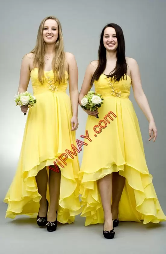 Yellow Sweetheart Ruching Bridesmaid Gown Sleeveless