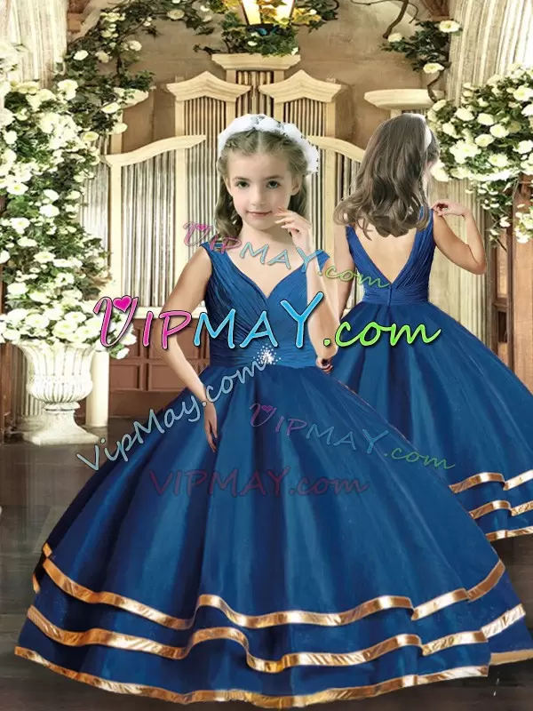 New Style V-neck Sleeveless Organza High School Pageant Dress Beading Backless