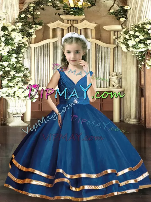 New Style V-neck Sleeveless Organza High School Pageant Dress Beading Backless