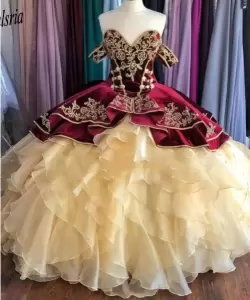 Custom Design Tiered Skirt Organza Ruffles Quinceanera Dress Off The Shoulder Embroidery Sweet 16 Dress