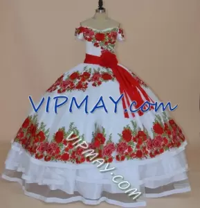 Customize Designer Quinceanera Dress Online in White and Red Color Short Sleeeves