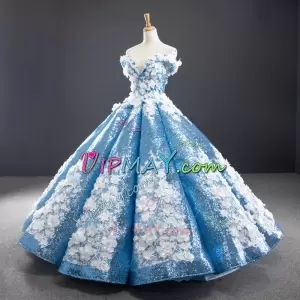 New Style Poofy Bottom Sparkly Sequin Flower Fairy Quinceanera Dress Off the Shoulder Cap Sleeves