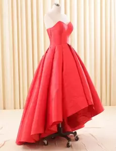 Cheap Simple Red High Low Strapless Prom Homecoming Dress Free Shipping