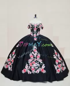 Mexican Charro Two Piece Removable Skirt Black Quinceanera Dress Off The Shoulder