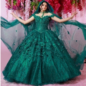Emerald Green Quinceanera Dress Corset Plus Size Mexican Sixteen Dress with Cape