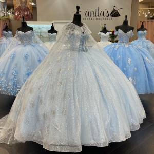 Affordable Glitter Tulle Sweetheart Quinceanera Dress with Sparkly Cape