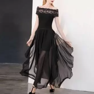 Black Prom Dresses Prom and Party and Military Ball with Lace Off The Shoulder Sleeveless Zipper