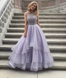 Fantastic Lavender Sleeveless Lace Up Evening Dress for Prom and Party