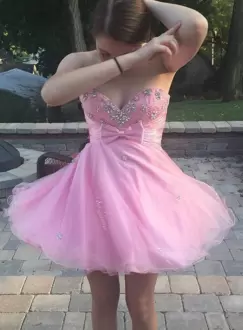 Sumptuous Beading Prom Party Dress Rose Pink Sleeveless Mini Length