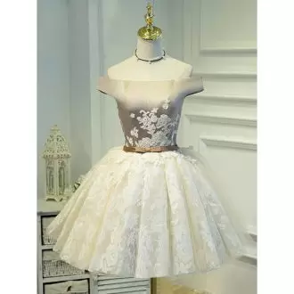 Excellent Sleeveless Lace Mini Length Lace Up Homecoming Dress in White with Appliques and Bowknot