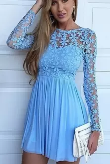 Vintage Baby Blue Prom Dress Prom and Party and Military Ball with Lace Scoop Long Sleeves