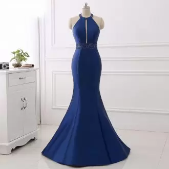 Artistic Royal Blue Sleeveless Sweep Train Beading Womens Evening Dresses