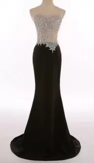 Delicate Chiffon Scoop Sleeveless Sweep Train Zipper Beading Homecoming Party Dress in Black