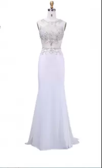 Floor Length Mermaid Sleeveless White Prom Homecoming Dress Zipper