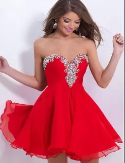 Red Sleeveless Beading Mini Length Prom Evening Gown
