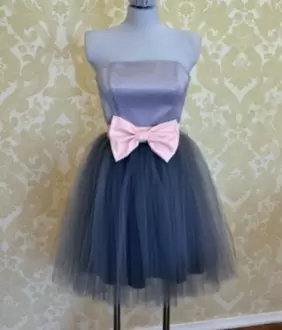 Sleeveless Tulle Mini Length Prom Dress in Grey with Bowknot