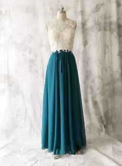 Fantastic Floor Length Backless Homecoming Dresses Teal for Prom and Party with Lace