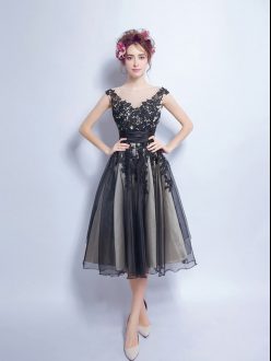 Perfect Tulle Scoop Sleeveless Lace Up Lace Prom Evening Gown in Black