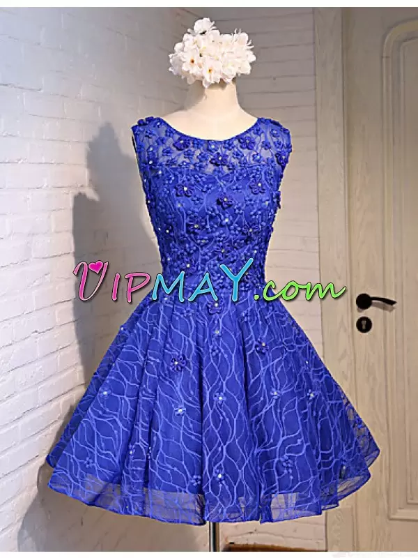 Royal Blue Lace Short Homecoming Dress with 3D Flowers