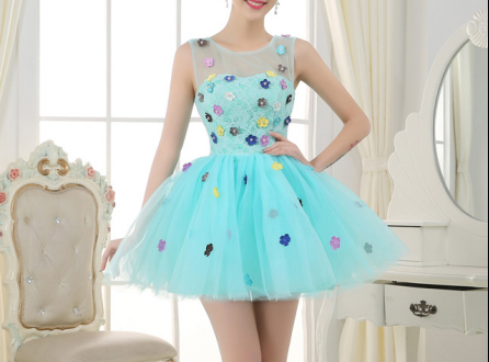 Tulle Sleeveless Mini Length and Appliques Prom Dress