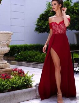 Amazing Red Empire Sweetheart Sleeveless Satin and Chiffon Floor Length Backless Beading and Lace Evening Dress