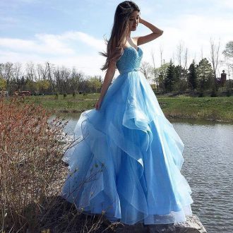 Aqua Blue Prom Gown Prom and Party and Military Ball with Beading Sweetheart Sleeveless Lace Up